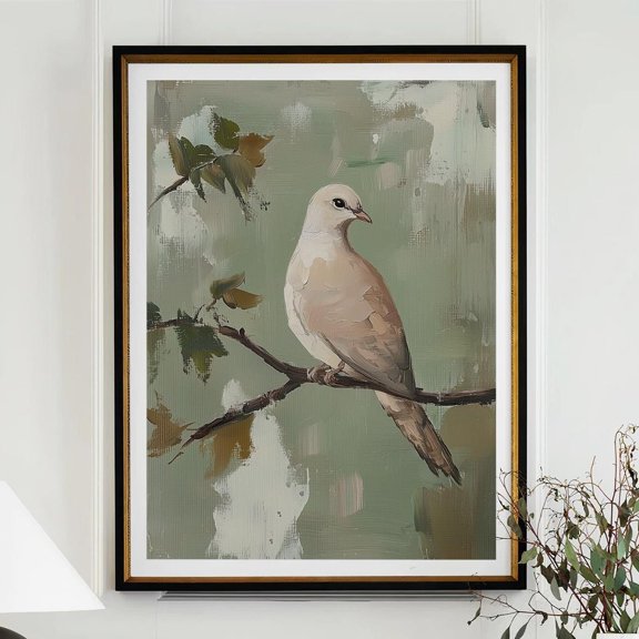 Turtle Dove Bird Nature Wall Art Print, Rustic Vintage Animal Decor