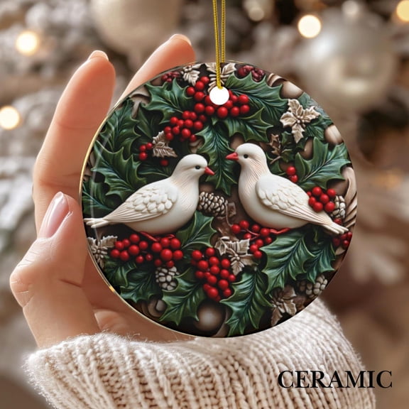 Turtle Doves Ornament Christmas Ornaments Bird Ornaments Christmas Ornament Gift Family Ornament Ceramic Christmas Gift Her 2D FLAT Ceramic Ornament