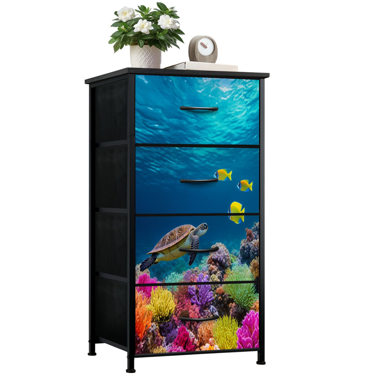 Turtle Dresser for Bedroom with 4 Storage Drawers Modern Colorful Fish ...