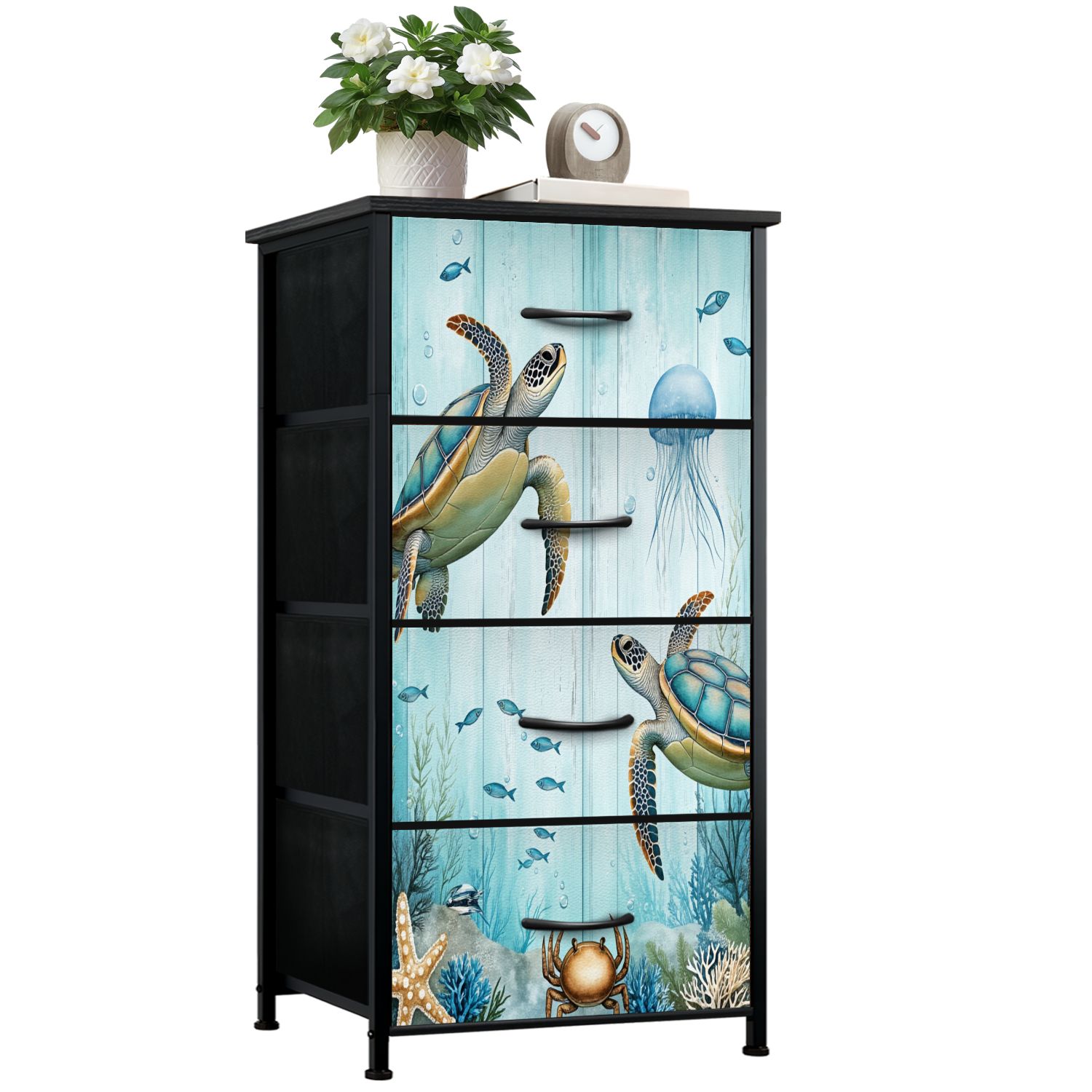 Turtle Dresser for Bedroom with 4 Storage Drawers Nautical Beach Sea ...