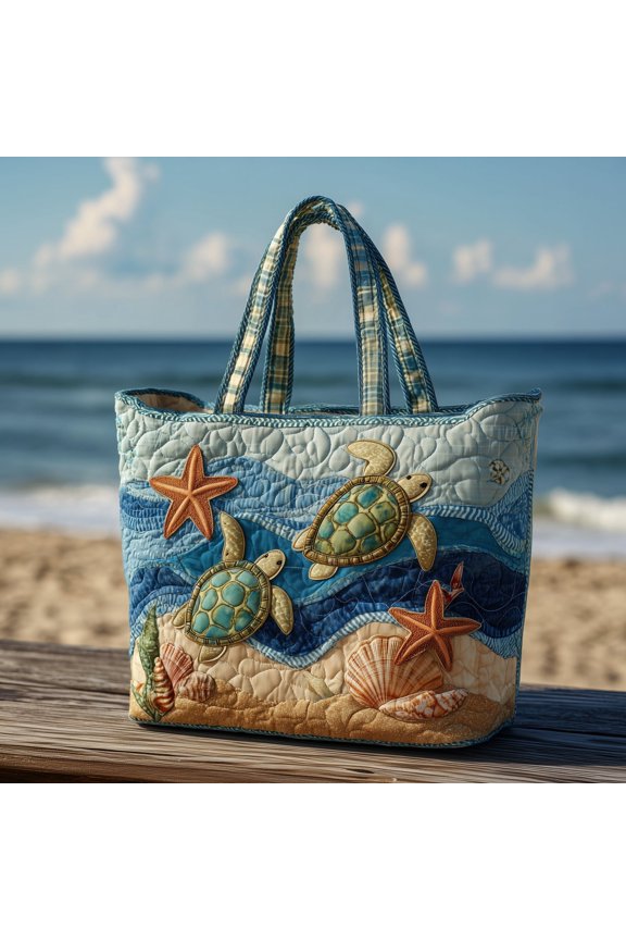 Turtle Drift Quilted Tote Bag, Large Quilted Shoulder Bag for Shopping, Work and Travel