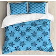 thumbnail image 1 of Turtle Duvet Cover Set, Aquatic Sea Animal in Oriental Bohemian Ornamental Tortoiseshell, Decorative 3 Piece Bedding Set with 2 Pillow Shams, Queen Size, Azure Blue and Charcoal Grey, by Ambesonne, 1 of 3