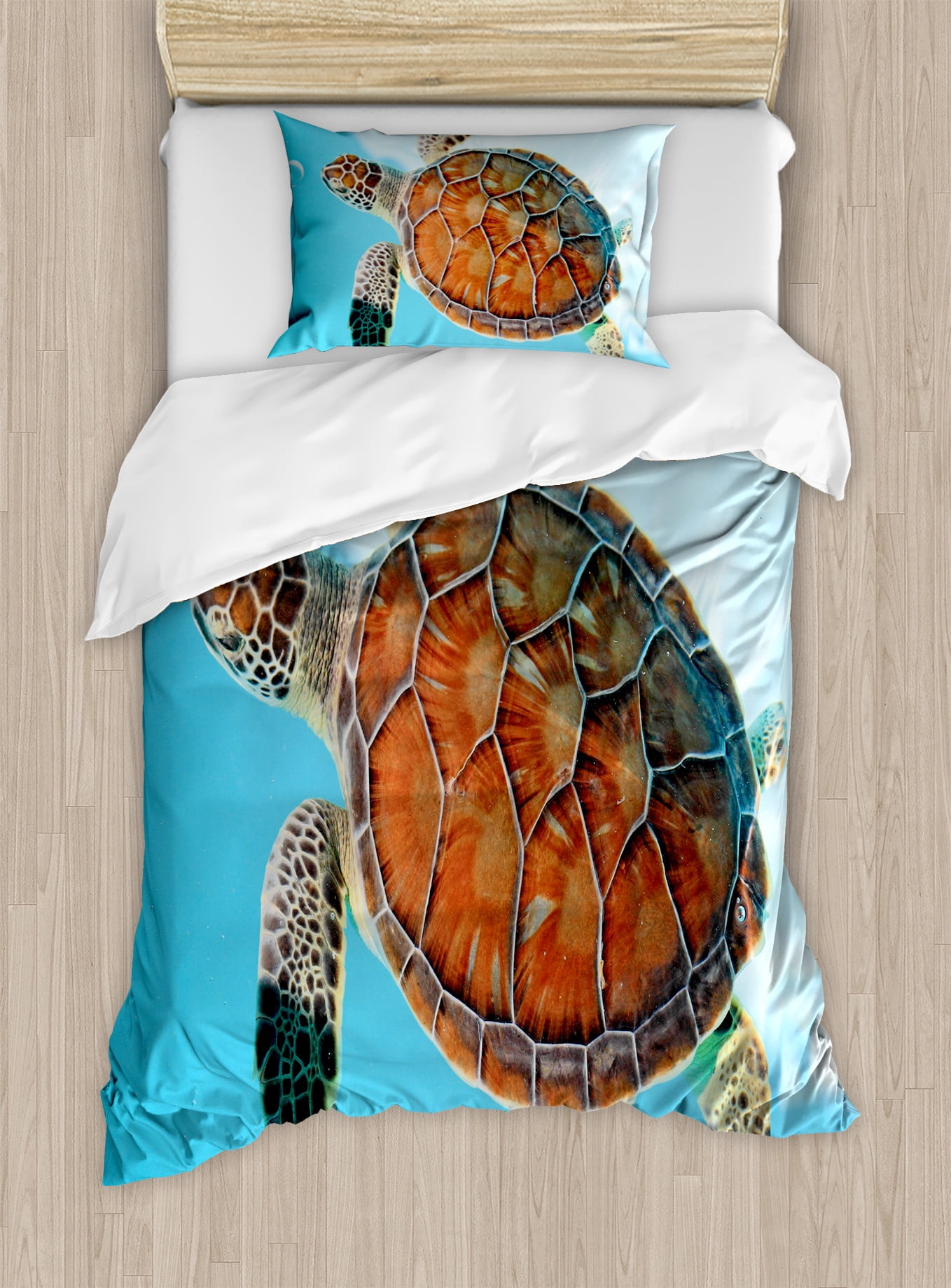 Turquoise and Cinnamon Sea Turtle Twin Duvet Cover Set
