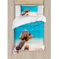 thumbnail image 1 of Turtle Duvet Cover Set, Hawaiian Green Sea Turtle Cruises in Warm Waters of the Pacific Ocean Photo, Decorative 2 Piece Bedding Set with 1 Pillow Shams, Twin Size, Aqua Cinnamon Brown, by Ambesonne, 1 of 3