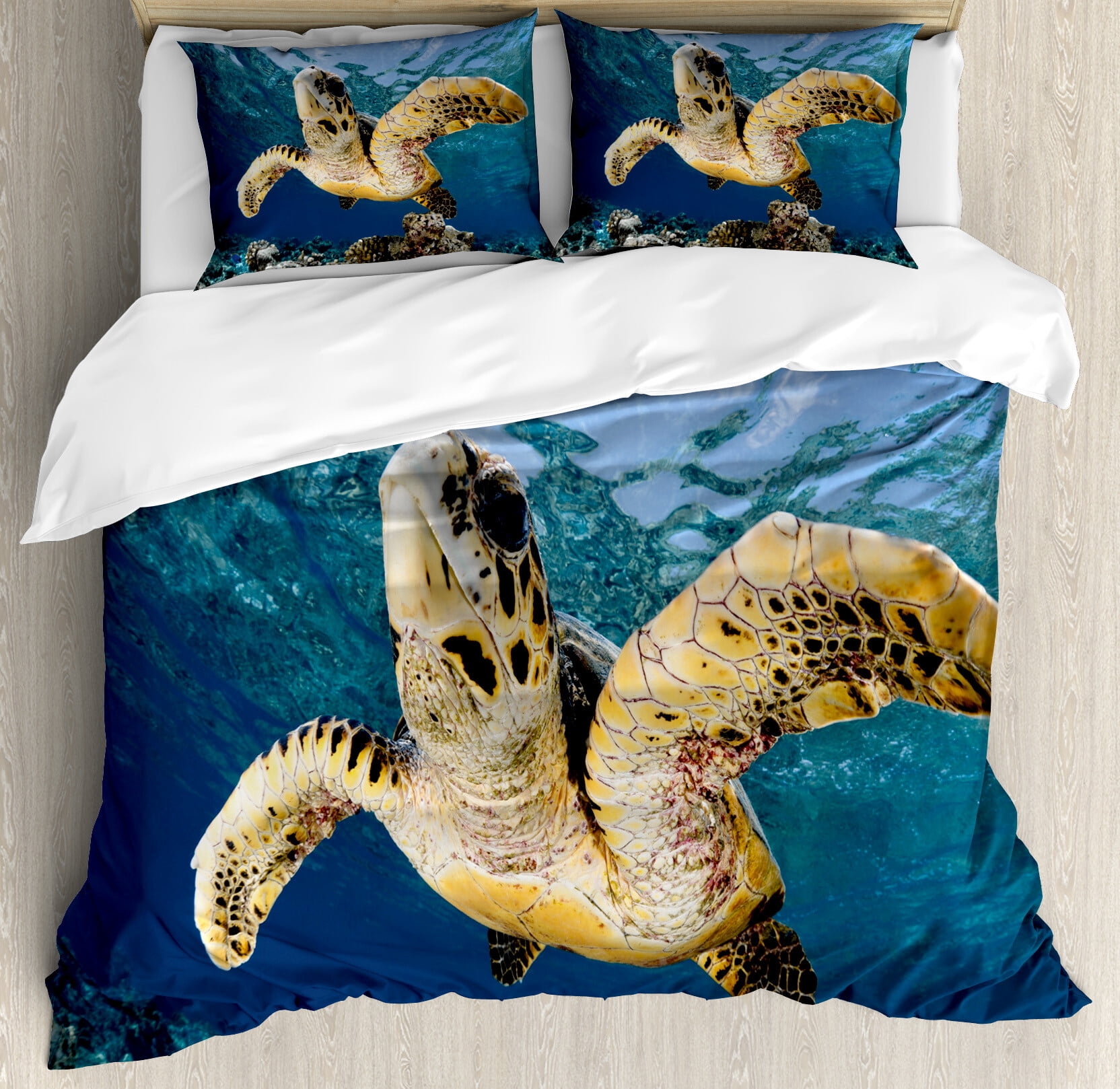 Black Turtle Hawaiian Pattern Print Duvet Cover Bedding Set