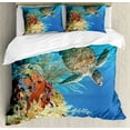thumbnail image 1 of Turtle Duvet Cover Set King Size, Colorful Underwater with Turtle Swimming Among the Coral Reef Scenic Exotic View, Decorative 3 Piece Bedding Set with 2 Pillow Shams, Multicolor, by Ambesonne, 1 of 3