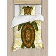 thumbnail image 1 of Turtle Duvet Cover Set, Turtle Zentangle on Yellow Background Spiral Forms Bohemian Art, Decorative 2 Piece Bedding Set with 1 Pillow Shams, Twin Size, Yellow Green Brown, by Ambesonne, 1 of 3