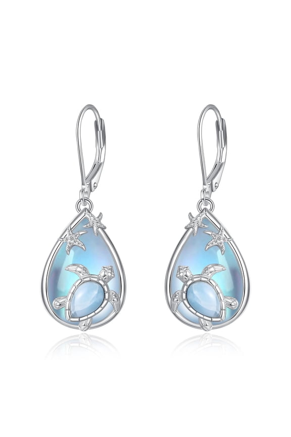 Turtle Earrings Sterling Silver Sea Turtle Dangle Drop Earrings Moonstone Ocean Animal Jewelry Gifts for Women