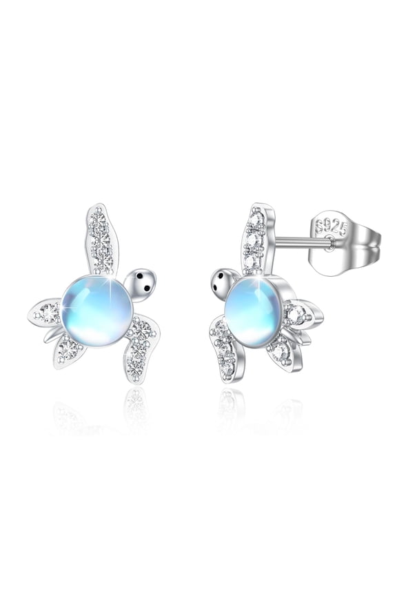 Turtle Earrings for Women 925 Sterling Silver Moonstone Turtle Stud Earrings Hypoallergenic Animal Stud Earrings Ocean Jewelry Gifts for Birthday Mother's Day