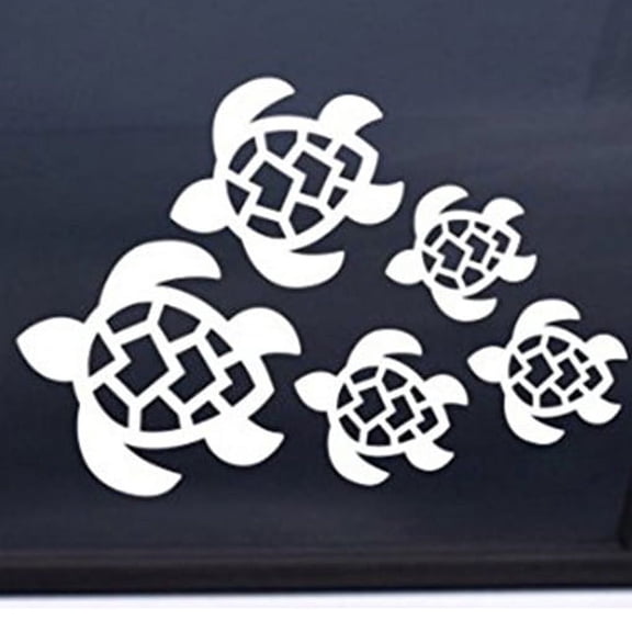 Turtle Family Vinyl Cut Decal With No Background | 7 X 5 Inch White Decal | Car Truck Van Wall Laptop Cup