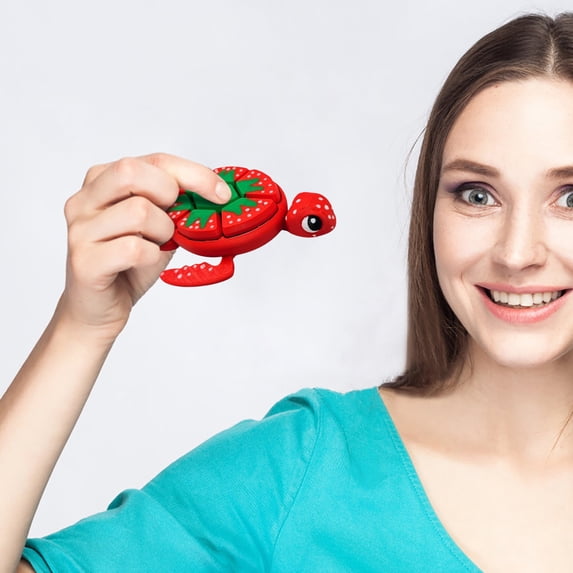 Turtle Fidget Clicker, Desk Accessory and Keychains for Teens and Adults, 3D Printed Turtle Clicker Fidget Toys Gifts for Adults to Relief Stress Pass the Time(Red Strawberry)