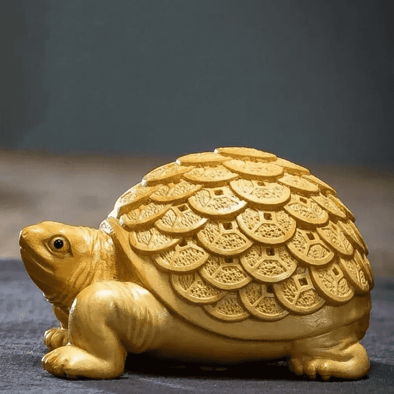 Turtle Figurine - Handmade Wood Statue, Symbol of Longevity & Prosperity