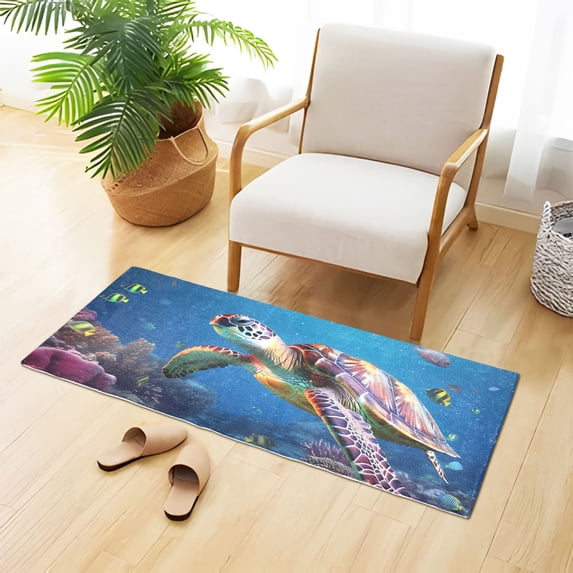 Turtle Fish Sea Coral Bathroom Rug Non Slip Bathroom Mats Entry Door Soft Carpets for Kitchen Bedroom Living Room 39x20 inch