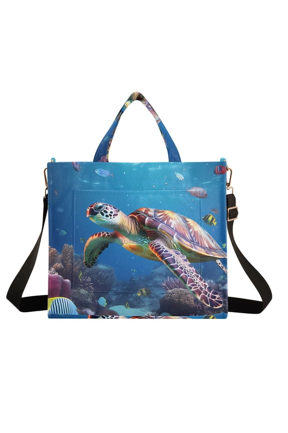 Turtle Fish Sea Coral Corduroy Tote Bag Handbag Large Messenger Bag Shoulder Crossbody Zipper Bag Purse