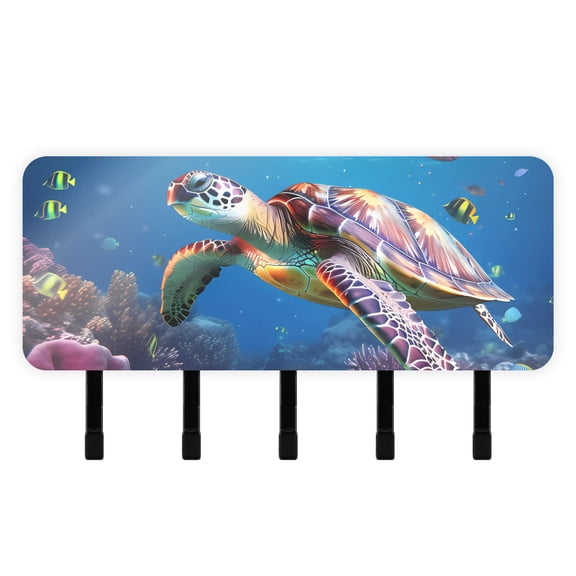 Turtle Fish Sea Coral Mail Holder Organizer Wall Mount with Shelf Key Holder Key Rack with 5 Key Hooks for Wall Decorative