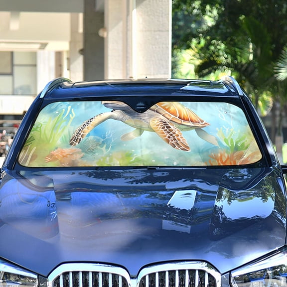 Turtle Fish Sea Waterweed Automotive Front Car Windshield Sun Shade Reflector Foldable for Front Fit for Cars Truck SUVs