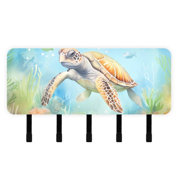 Turtle Fish Sea Waterweed Mail Holder Organizer Wall Mount with Shelf Key Holder Key Rack with 5 Key Hooks for Wall Decorative