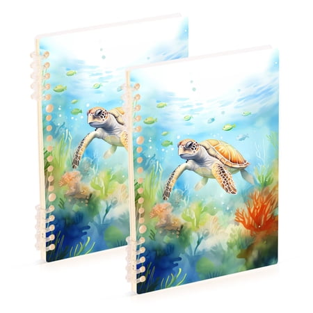 Turtle Fish Sea Waterweed Ring Binder Notebook Journey Note Diary College Ruled Spiral Notebook Study Loose Leaf Paper A5 60 Pages