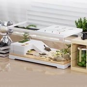 Turtle Fish Tank with Basking Platform and Bottom Drainage, 11.8" x 7" x 7.3" Aquatic Turtle Tank for Juvenile Turtle, Crayfish, Crabs, Amphibians, Reptiles, PC Material, White Color