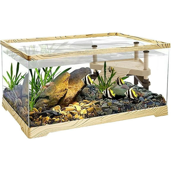 Turtle Fish Tank with Turtle Basking Platform, 20" x 9.5" x 9.5" Aquatic Turtle Tank for Juvenile Turtle,Convenient Bottom Drainage, and Versatile Design for Aquatic Turtle Habitat