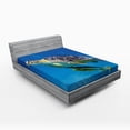 thumbnail image 1 of Ambesonne Turtle Fitted Sheet, Fishes Swimming Ocean, Queen Size, Blue Yellow Brown, 1 of 2