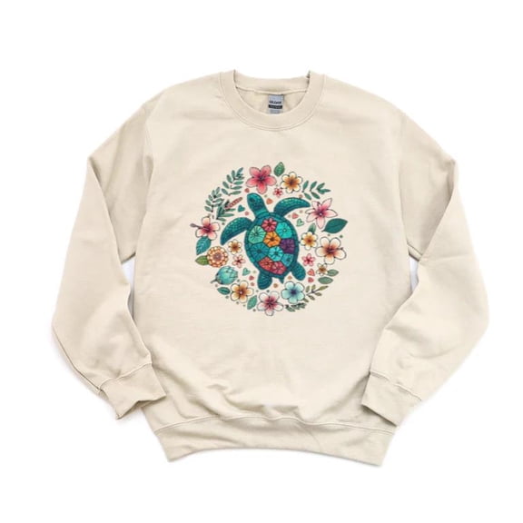 Turtle Floral Mandala Design Ocean Beach Sea Life Summer Nature Art Sweatshirt, up to 5XL
