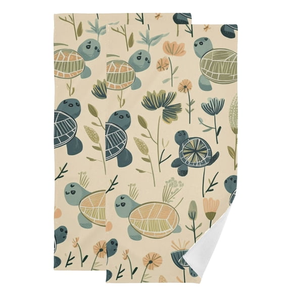 Turtle Floral on Beige Hand Towel Absorbent Bath Towels for Bathroom Sports Gym(28.3" X 14.4") Set of 2