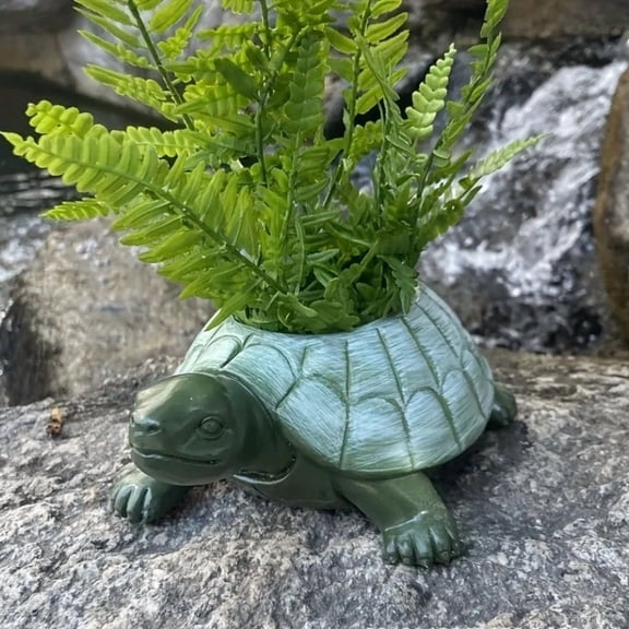 Turtle Flower Pot Statue - Resin Craft For Outdoor Garden/Yard Decoration
