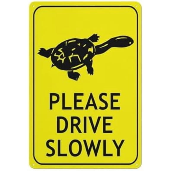 Turtle Fresh Water Please Drive Slowly Bright Yellow Sign Metal Signs 12X8 Inch Rust Free Aluminum,Uv Ink Printing,Durable Outdoor For Home