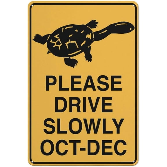 Turtle Fresh Water Please Drive Slowly Oct-Dec Metal Tin Sign 8"x12", Rust-Free Aluminum Durable, For Home Business Yard Indoor Outdoor Wildlife Safety