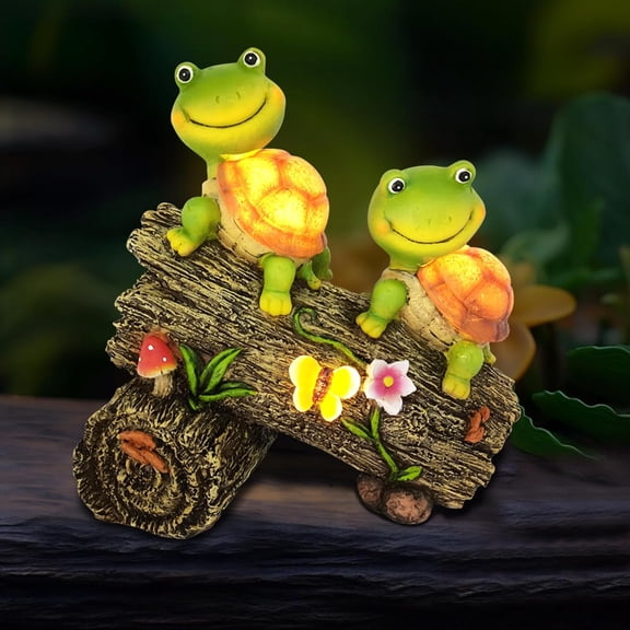 Turtle Garden Figurines Outdoor Decor, Frog Face Tortoise Solar Light Statue with 3 LED, Art Patio Lawn Balcony Yard Housewarming Ornament, Birthday for Mom Friend Family
