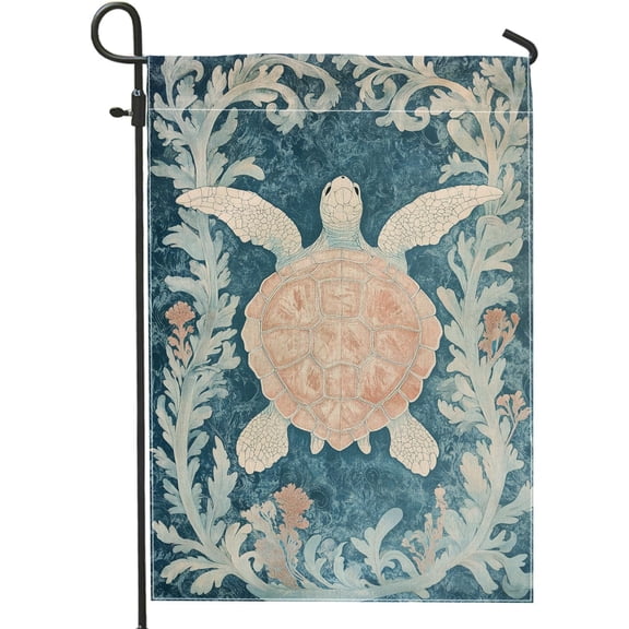 Turtle Garden Flag, Aqua Sea Turtle Home Decor Garden Banner, Double Sided Burlap Yard Flag Outdoor Lawn Decoration, Summer Beach Theme Decorative Flag 12x18 Inch