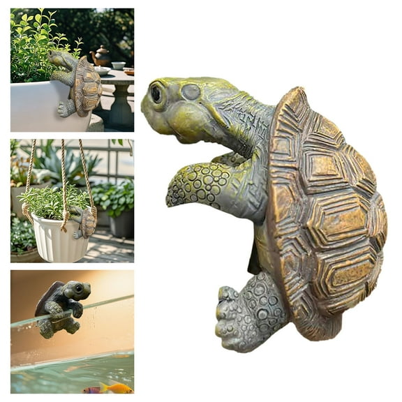 Turtle Garden Statue Resin Decorative Figures Outdoor Pond Balcony Flower Pot Hanger Animal Sculpture Patio Yard Ornament Desktop