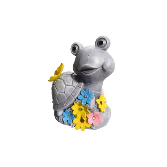 Turtle Garden Statue, Solar Powered Decorative Accent, Cute Smiling Turtle Figurine with Colorful Embedded Flowers Butterfly Ornament for Patio Lawn Yard Porch Home Landscape Decoration