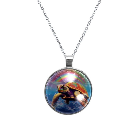 Turtle Glass Circular Pendant Necklace - Stylish Jewelry Necklaces for Women