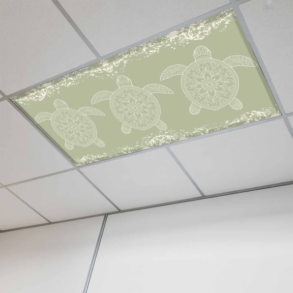 Turtle Green Magnetic Fluorescent Light Covers for Ceiling Lights 2x4Ft, Coastal Ocean Boho Flower Retro Mottled Office Classroom Kitchen Drop Ceiling Light Covers Lighting Filters Shade Panel 1 Pack