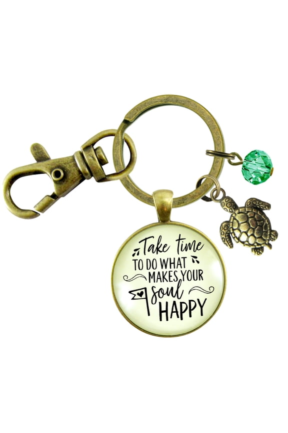 Turtle Gutsy Goodness Bronze Keychain Take Time to Make Soul Happy Life Theme Jewelry