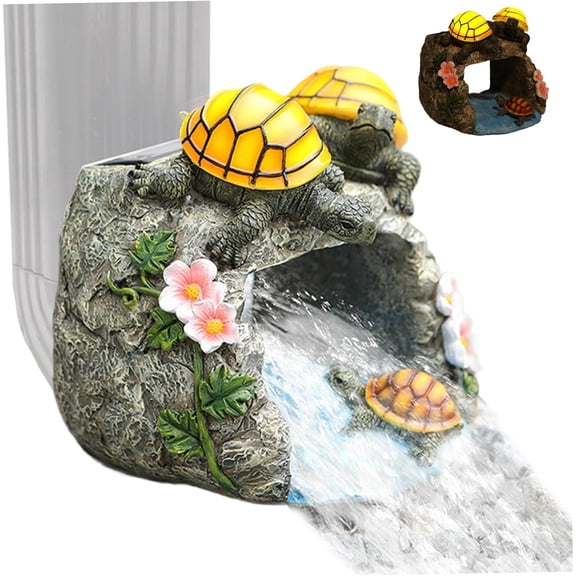 Turtle Gutter Downspout Decorative, Solar-Powered LED Splash Block Sculpture, Cute Garden Lawn Yard Decor For Rain Water Diversion (6.77 Inch, Multicolor)