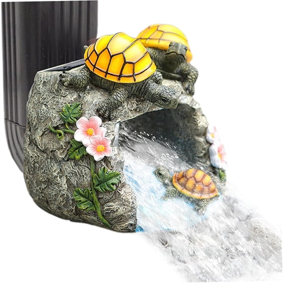 Turtle Gutter Downspout Splash Block with Solar LED Light, Decorative Resin Downspout Extension for Yard Patio Lawn, Weather-Resistant Outdoor Drainage Decor(Q)