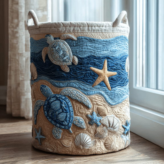 Turtle Haven Quilted Laundry Basket
