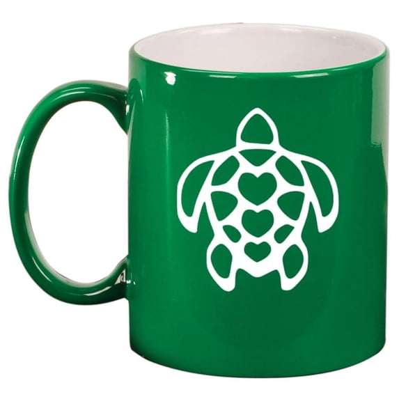 Turtle Hearts Ceramic Coffee Mug Tea Cup Gift (11oz Green)