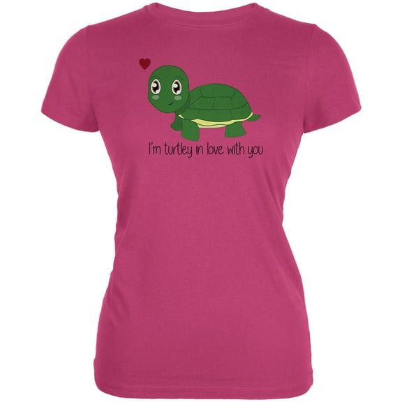 Turtle I'm Totally In Love With You Funny Pun Valentine's Day Juniors Soft T Shirt Bright Berry X-LG