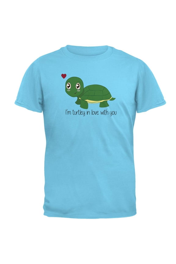 Turtle I'm Totally In Love With You Funny Pun Valentine's Day Mens T Shirt Sky MD