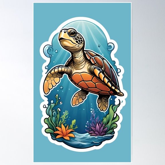 Turtle In The Ocean Poster Wall Art, Modern Wall Decor For Living Room Bedroom, 24x36 UNFRAMED