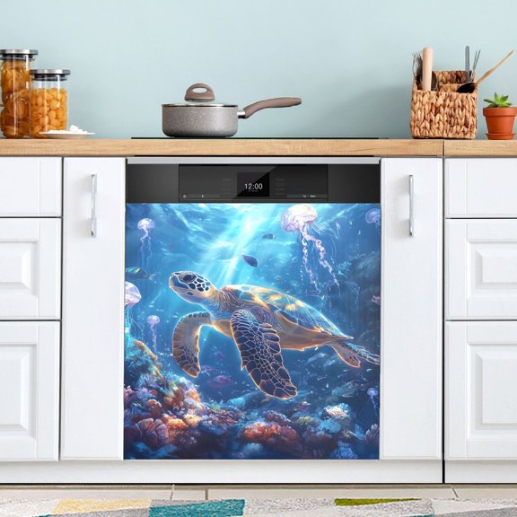 Turtle Jellyfish Coral Dishwasher Magnet Cover Reuseable Refrigerator Magnet Cover Decal Kitchen Fridge Microwave Stickers Hoilday Party Decor 23 x 26 inch