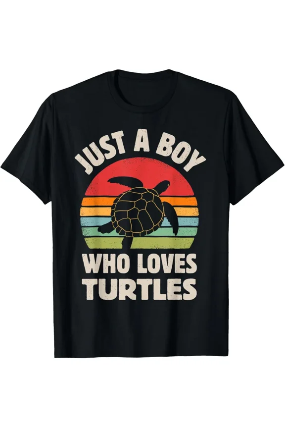Turtle Just A Boy Who Loves Turtles Reptiles Retro Vintage Unisex T-Shirt, up to Size 5XL