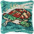 thumbnail image 1 of Turtle Latch Hook Pillow Cover Kits for DIY Handmade Throw Pillow Cross Stitch Latch Hook Pillowcase Rug Kits with Preprinted Color Pattern Canvas Crochet Yarn Kits 17''X 17''(ch110), 1 of 7