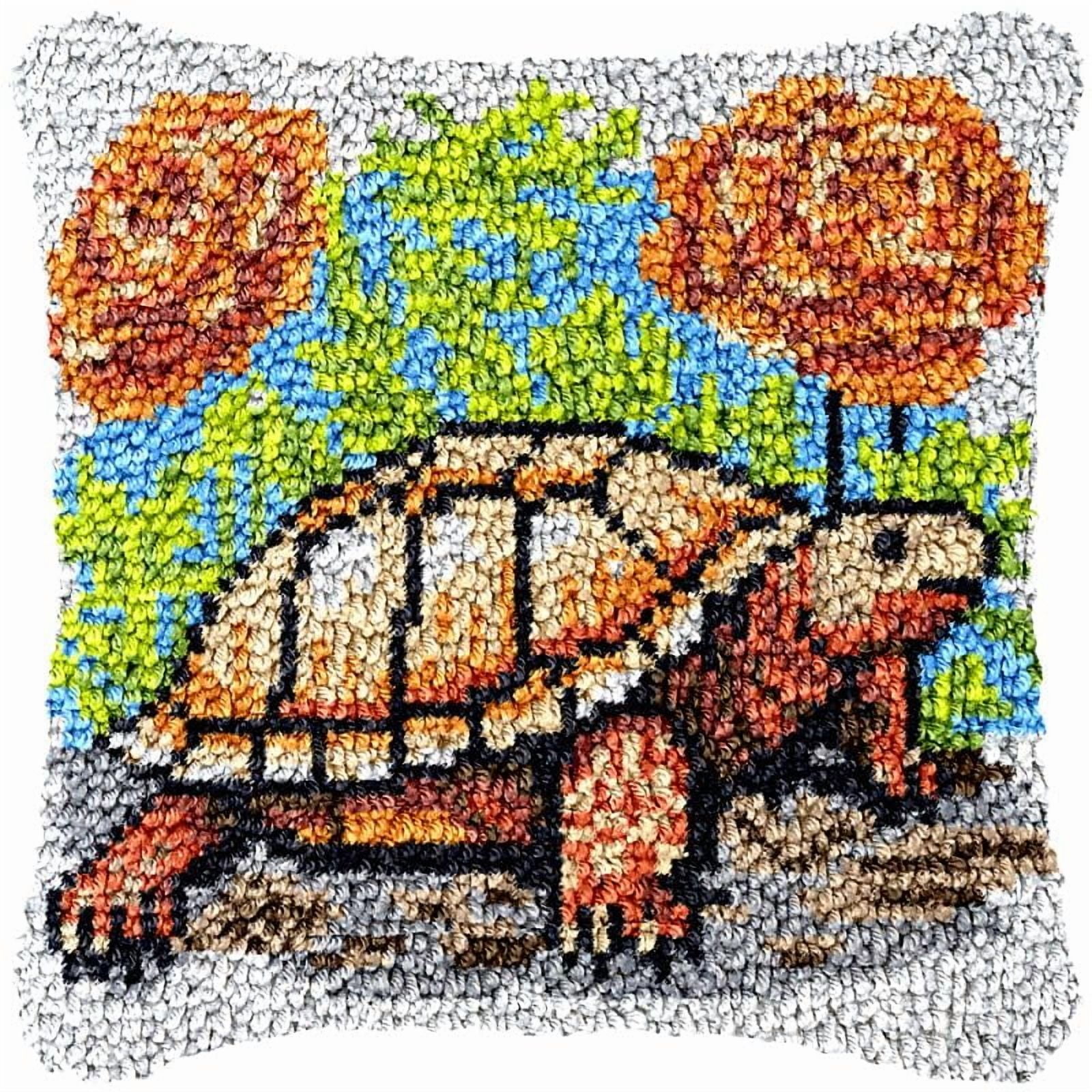 Turtle Latch Hook Pillow Cover Kits for DIY Handmade Throw Pillow Cross Stitch Latch Hook Pillowcase Rug Kits with Preprinted Color Pattern Canvas Crochet Yarn Kits 17''X 17''(ys109)