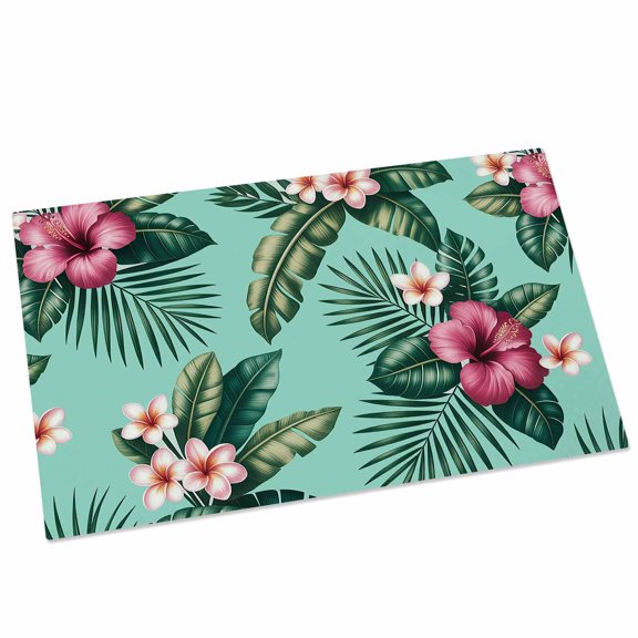 Turtle Leaf Door Mat 16x24 Inch Pink Flower Watercolor Green Background Entryway Rug with Non-Slip Rubber, Front Door Rug Indoor Floor Mats for Living Room Bathroom Bedroom Home Office