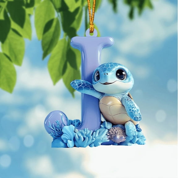 Turtle Letter Shaped Hanging Ornament - 1pc 3.5in Cute Alphabet Turtle Decor for Home, Christmas Tree & Gift, Durable Acrylic/Resin Sea-Themed Pendant, Personalized Letter Turtle Ornament, J